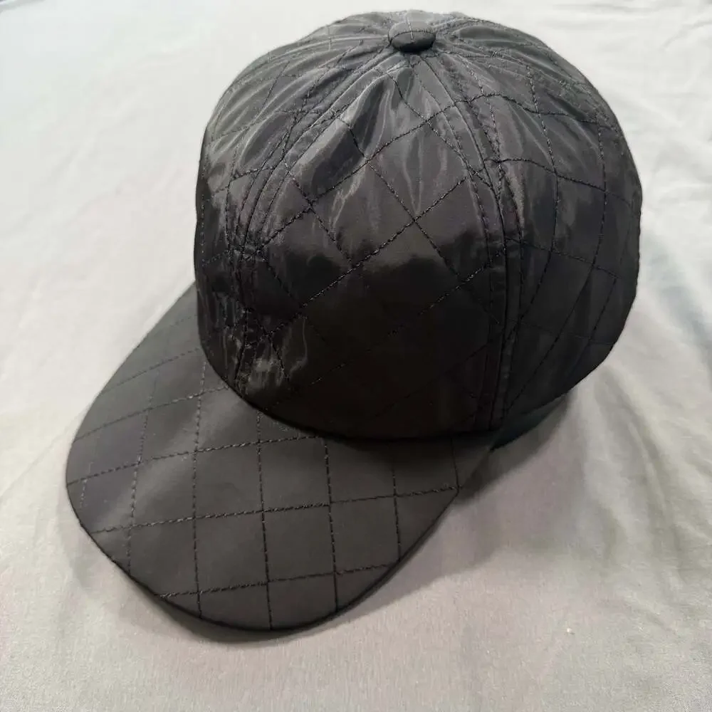Black Quilted Nylon Baseball Cap Adjustable Lightweight Unisex Dad Hat